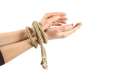 Tied hands isolated on white background clipart