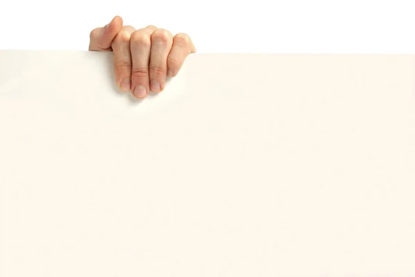 Publicidade: mão segurando cartaz em branco — Fotografia de Stock