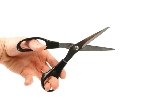 Nůžky v ruce, izolované na bílém — Stock fotografie