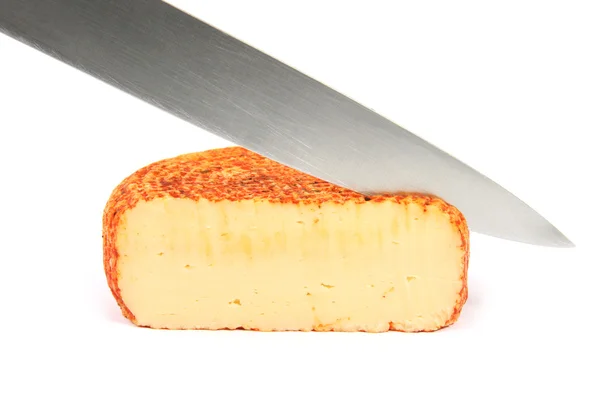 Messer schneiden Scheibe Käse — Stockfoto