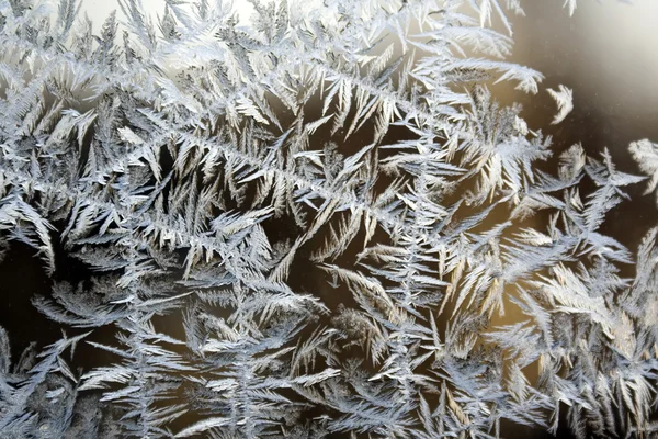 Frozen glass of a window, cold in the winter — Stock Photo, Image