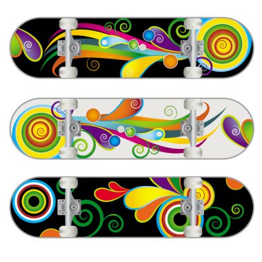 Set of Three Vector Skateboard Designs clipart