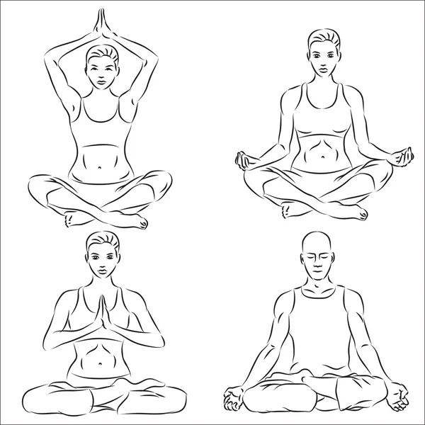 Set di schizzi di yoga — Vettoriale Stock