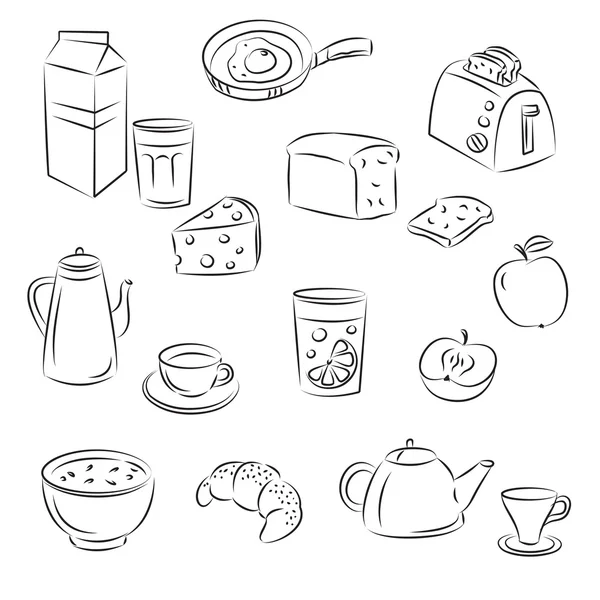 矢量素描剪贴画集"早餐食品" — 图库矢量图片