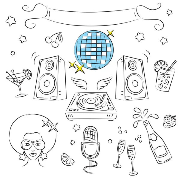 Vektor Sketch Cliparts Set "Disco Party — Stockvektor