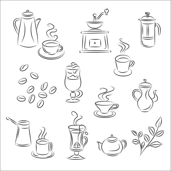 Set di Vector Sketches "Caffè e tè  " — Vettoriale Stock