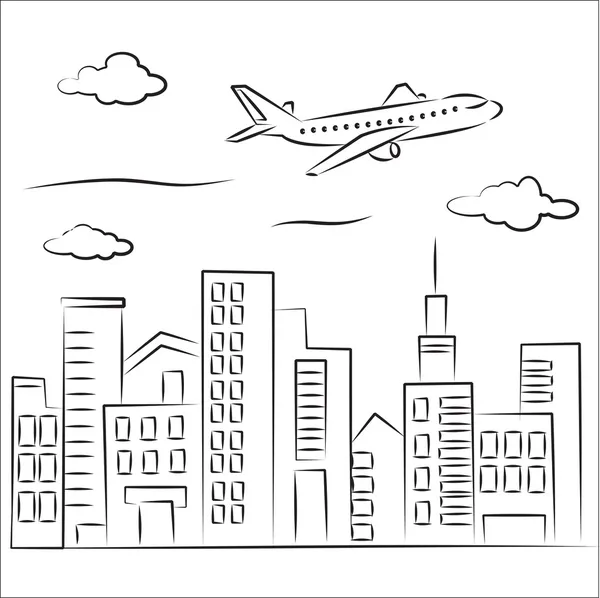 Avião sobre a cidade — Vetor de Stock