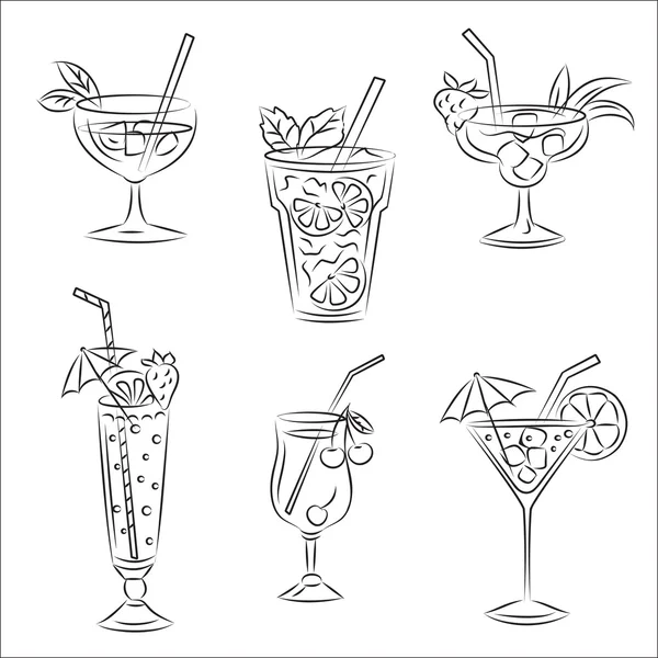 Set sketsa vektor "Party cocktails " Stok Ilustrasi Bebas Royalti