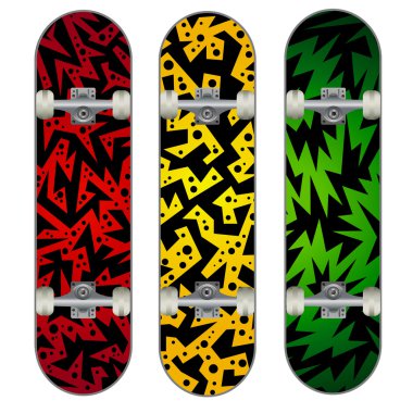 Three vector skateboard colorful designs clipart