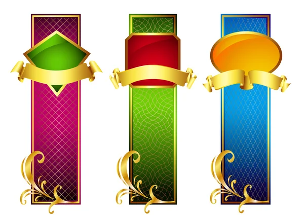 Färgglada banners med gyllene band — Stock vektor