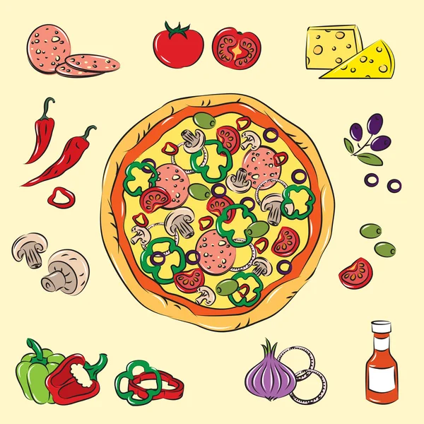Pizza colorida — Vector de stock