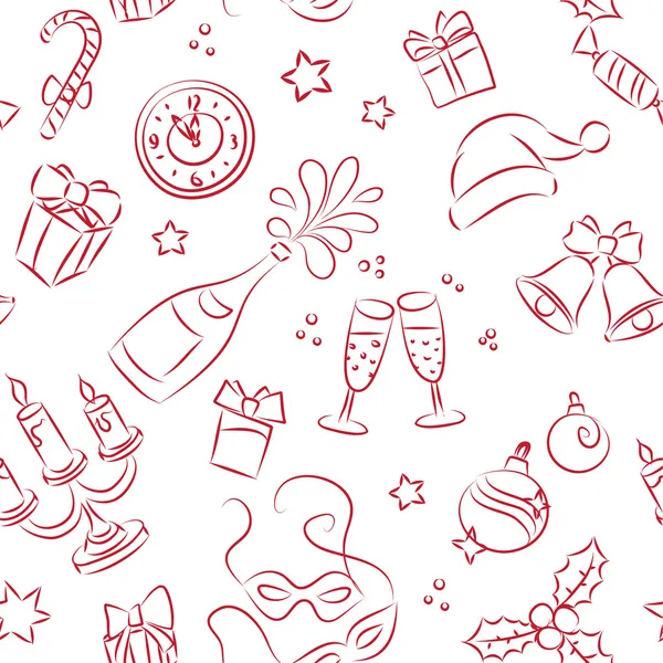 クリスマスと新年のスケッチ要素のシームレスなパターン — ストックベクタ