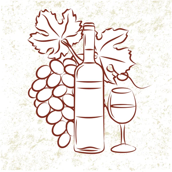 Bouteille de vin et raisins — Image vectorielle