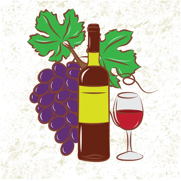 Вино бутылка и виноград — стоковый вектор