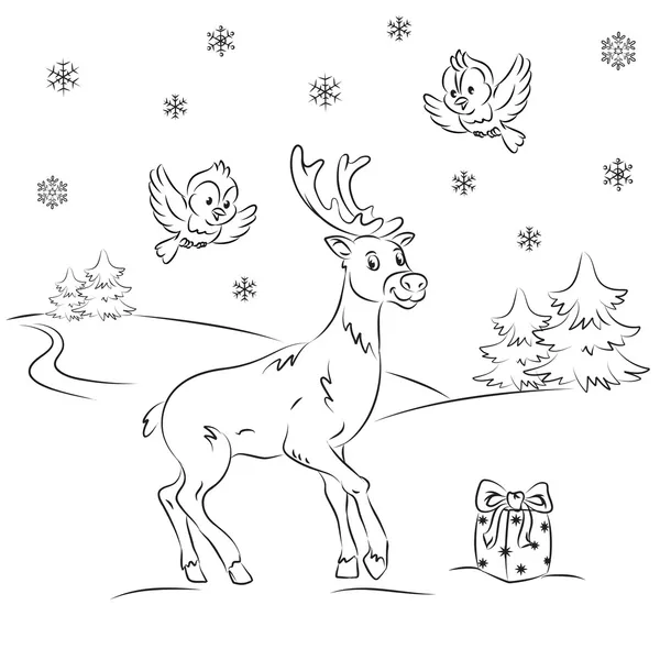 Renna Rudolf nella foresta invernale — Vettoriale Stock