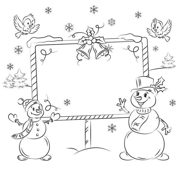 两个雪人与广告牌 — 图库矢量图片