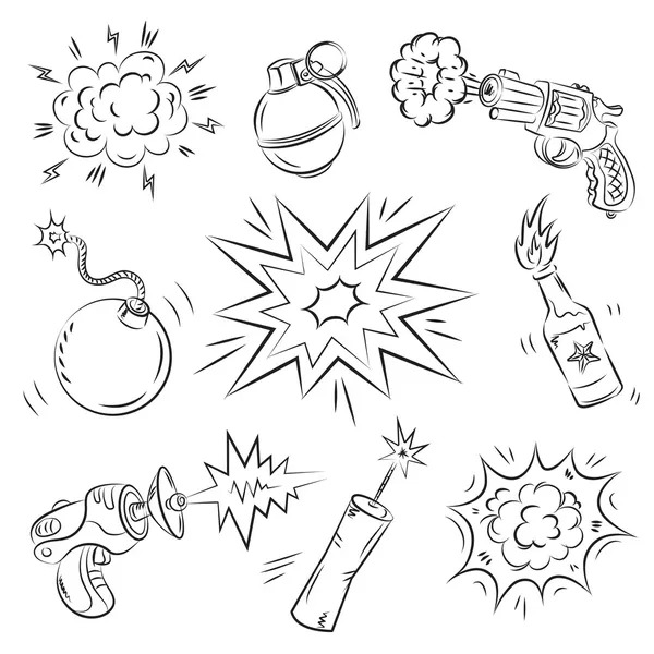 Set of Explosives and Weapon — Stock Vector