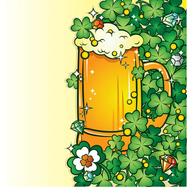 Bierkrug auf Kleeblatt-Hintergrund — Stockvektor