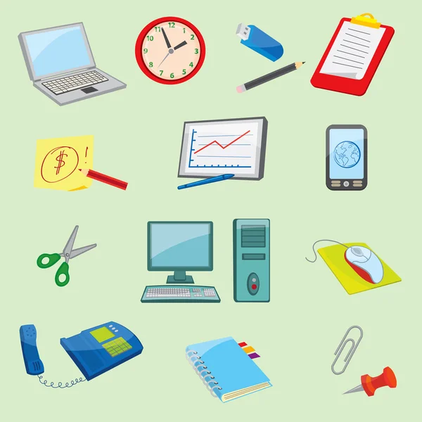 Icônes colorées de bureau et d'affaires — Image vectorielle