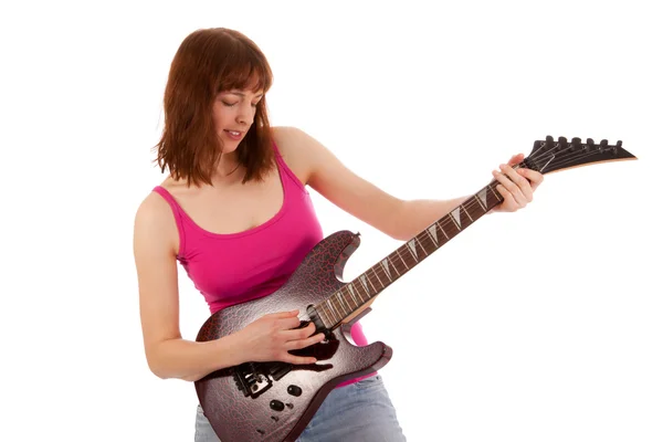 Красива Молода Жінка Грає Гітарі — стокове фото