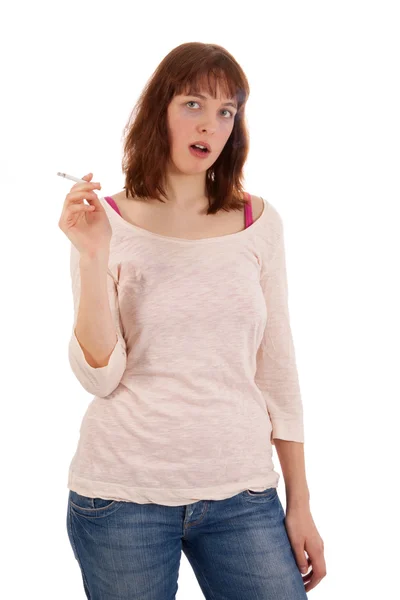 Een Jonge Vrouw Heeft Een Sigaret Haar Hand — Stockfoto