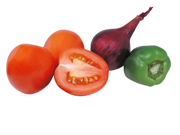 Two and a half a tomato onions pepper — Stock Photo, Image