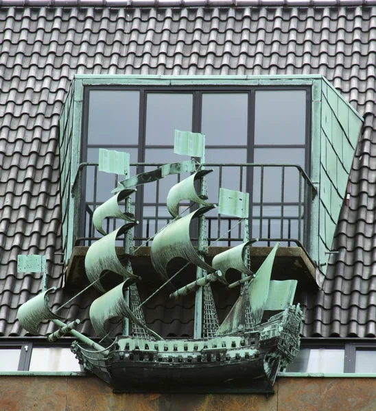 stock image Model of the old military ship on a house roof