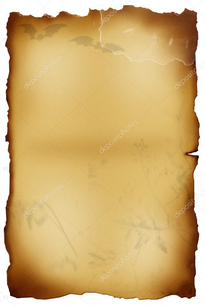 Sheet of old paper isolated on white background