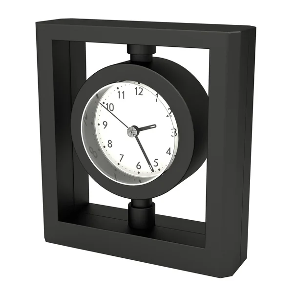 Table clock, black plastic, isolated on white — Stock Photo, Image