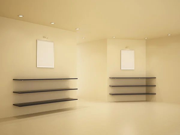 Neuer Raum, sauberes Interieur, wenige Regale — Stockfoto