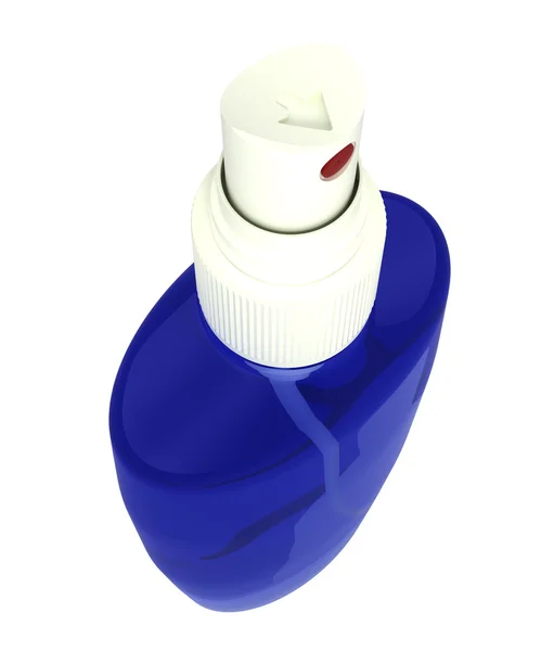 Láhev s rozprašovačem, modré, izolovaných na bílém — Stock fotografie