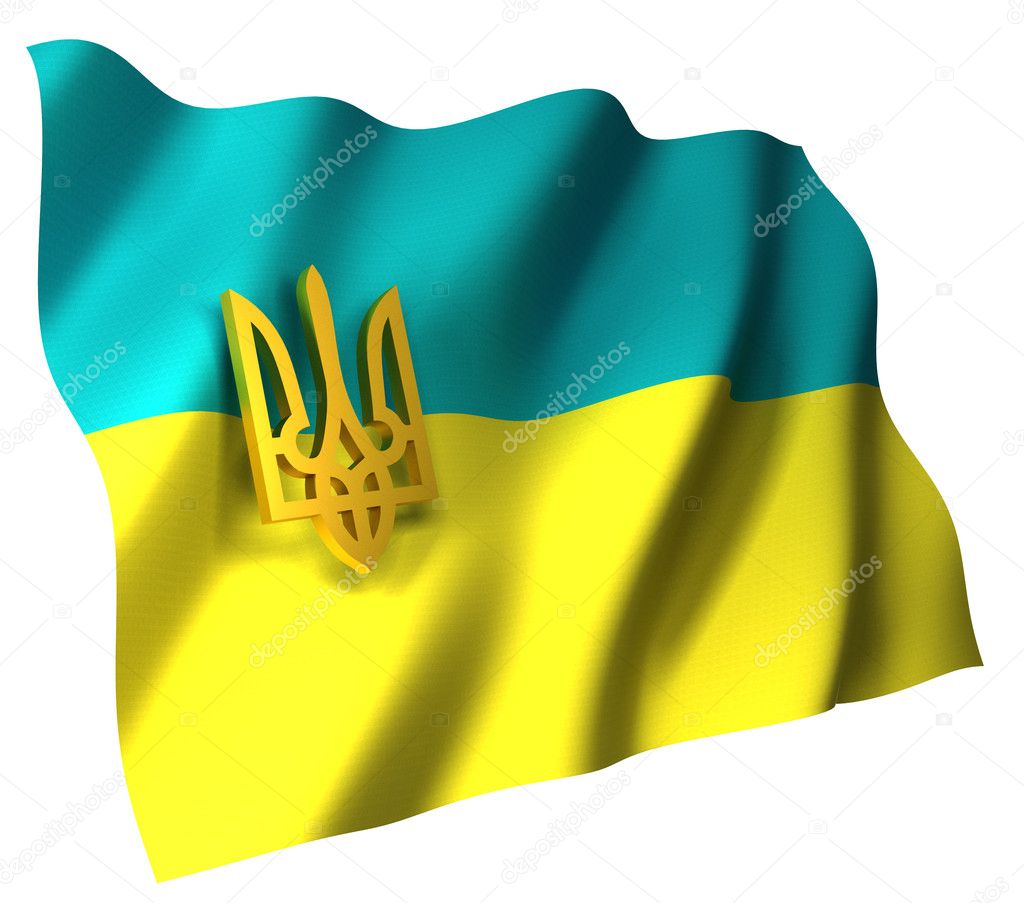 Flag of Ukraine, with trident, isolated on white