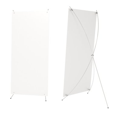 Blank white board, stretching banner, isolated clipart