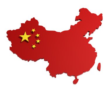 China, map with flag, isolated on white, clipart