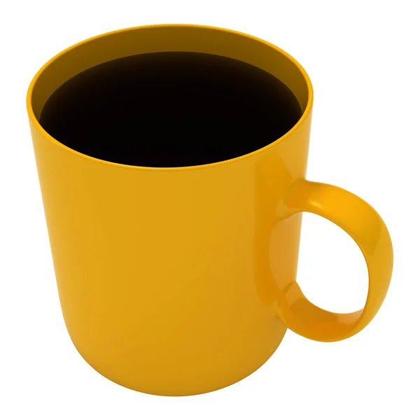 Kaffee, gelber Becher, isoliert auf weiß — Stockfoto