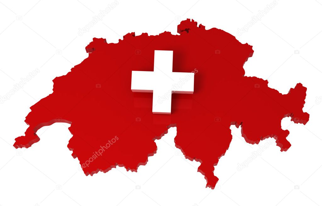 Switzerland, map with flag, clipping path included