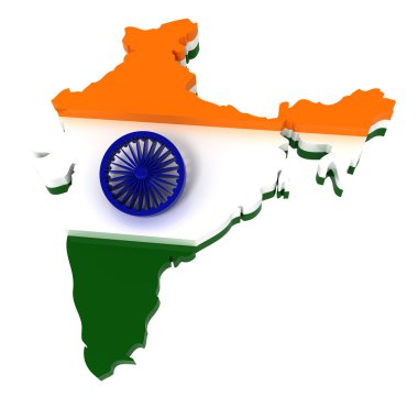 kırpma yolu dahil Hindistan, beyaz izole bayrağı Haritası