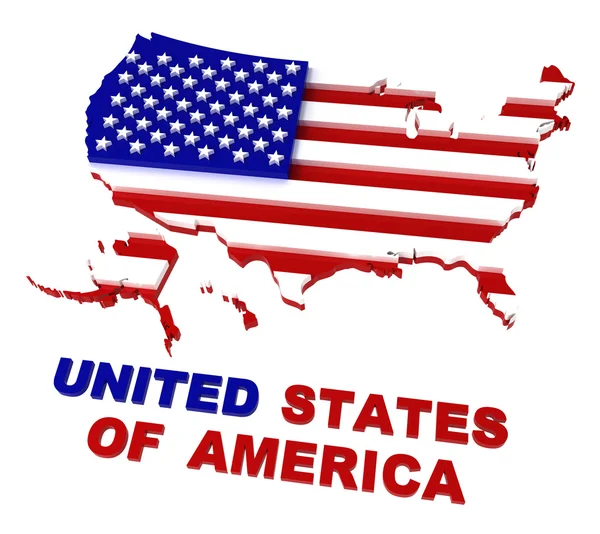 ΗΠΑ, χάρτη με σημαία, διαδρομή που περιλαμβάνονται, αποκοπής 3d — Φωτογραφία Αρχείου