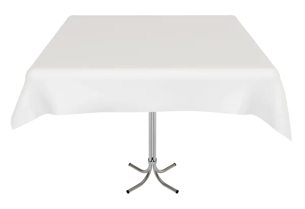 Tavolo con panno bianco, isolato su bianco, percorso di ritaglio — Foto Stock