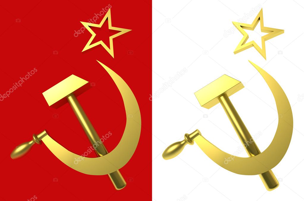 Star, hammer and sickle, symbols of USSR, with clipping paths