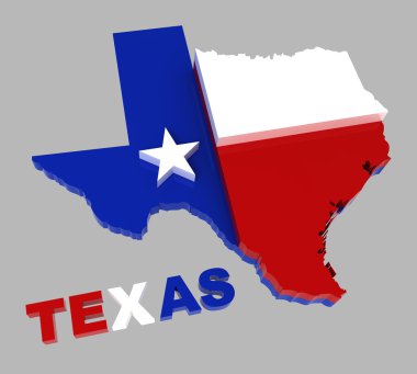 Texas, harita izole kırpma yoluyla gri üzerinde bayrak ile