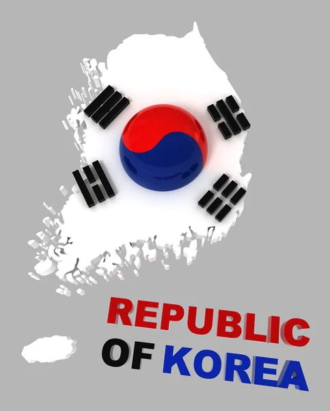 República de Corea, mapa con la ruta de recorte flagm incluido — Foto de Stock