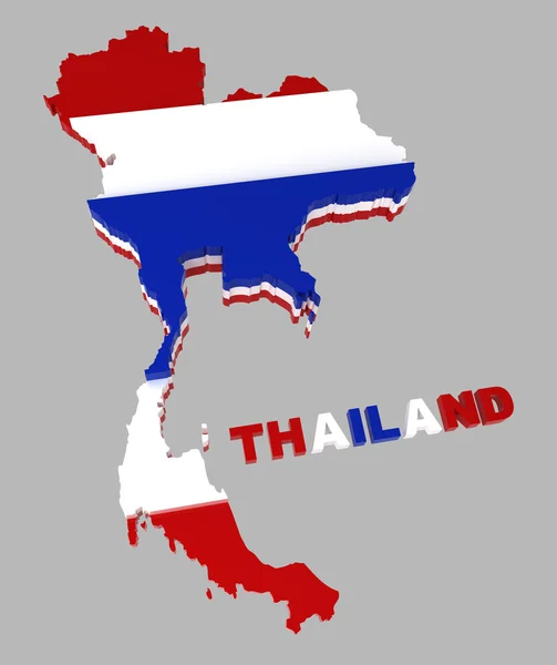 Thailand, karta med flagga, isolerad på grå, urklippsbana, 3d — Stockfoto