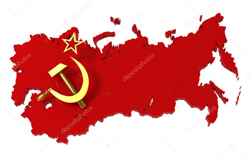 Soviet Union, USSR, map with flag, clipping path