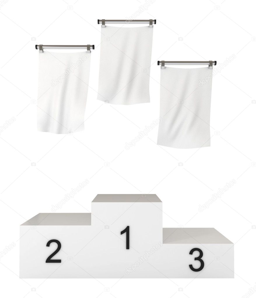 Podium, winners, with blank flags, clipping path included