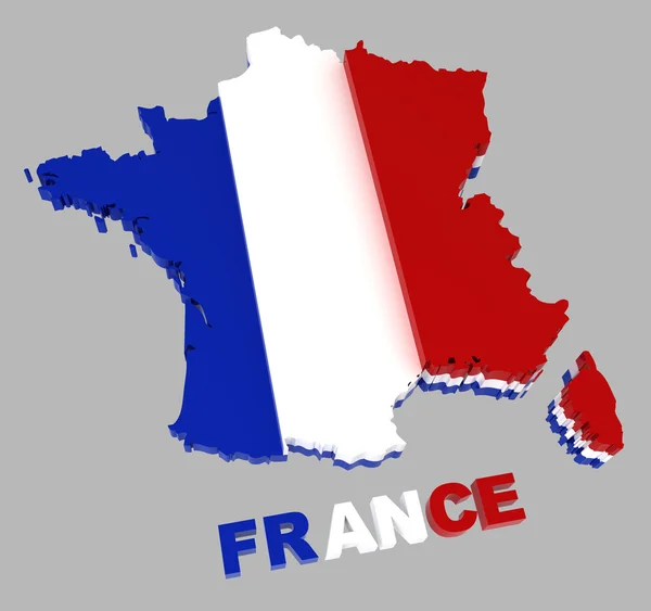 Frankrijk, kaart met vlag, geïsoleerd op grijs, met uitknippad — Stockfoto