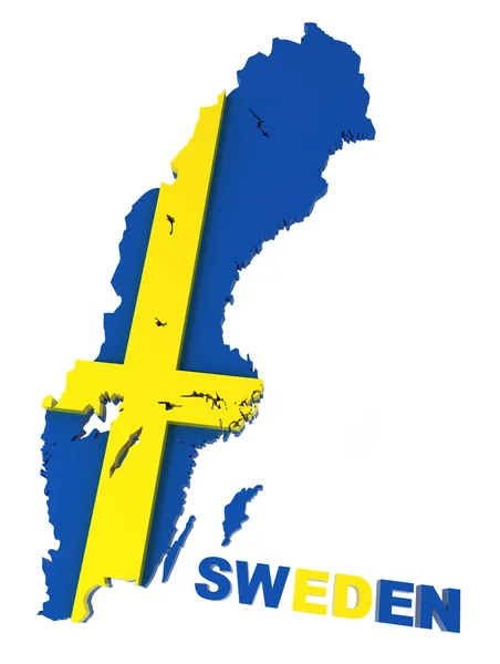 스웨덴, 클리핑 패스와 함께 흰색 절연 플래그로 지도 — 스톡 사진