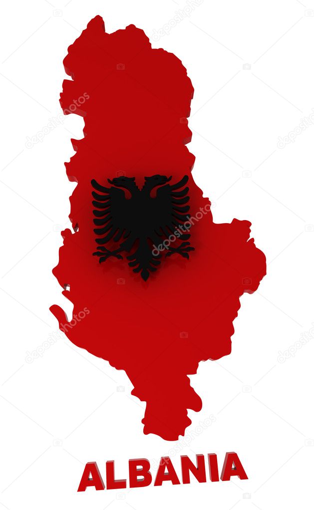 Albania, map with flag, isolated on white, with clipping path