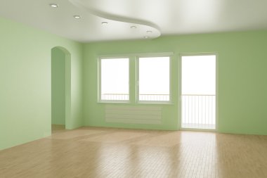 Empty room, clipping path for windows included, 3d illustration clipart