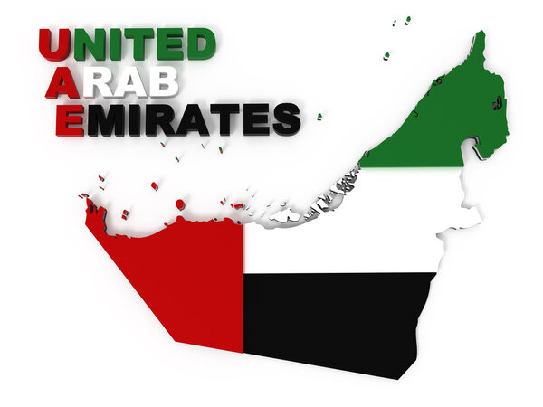 UAE, United Arab Emirates, map with flag, clipping path included